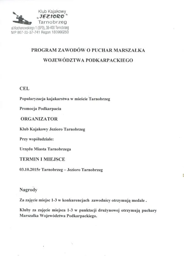 Zaproszenie na Zawody o Puchar Marszałka Województwa Podkarpackiego